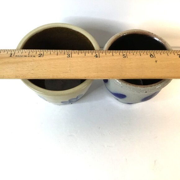 Salt Glaze Stoneware Crocks Set of 2 Hand Painted Cobalt Blue Folk Art Pottery - Picture 7 of 10